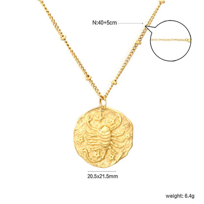 Wholesale 20.5x21.5mm Zodiac Pendant Necklace | 12 Astrology Signs Irregular Circle Charm | 40+5cm Gold Stainless Steel Chain