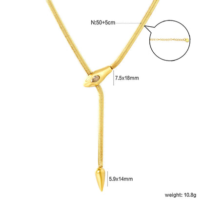 Wholesale Flat Snake Chain Necklace | 7.5x18mm Snake Head & 5.9x14mm Tail | 50+5cm Gold Stainless Steel Jewelry with 6mm Pendant