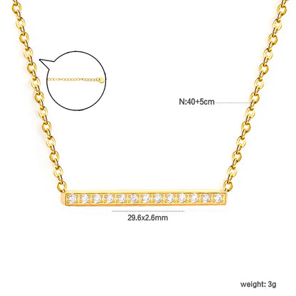 Wholesale 29.6x2.6mm Bar Pendant with White Zirconia | 40+5cm Gold Rope Chain Necklace | Minimalist Stacking Jewelry Set