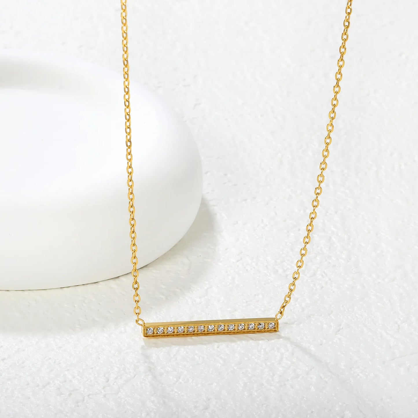 Wholesale 29.6x2.6mm Bar Pendant with White Zirconia | 40+5cm Gold Rope Chain Necklace | Minimalist Stacking Jewelry Set