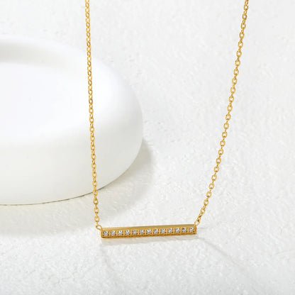 Wholesale 29.6x2.6mm Bar Pendant with White Zirconia | 40+5cm Gold Rope Chain Necklace | Minimalist Stacking Jewelry Set