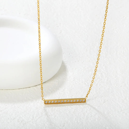 Wholesale 29.6x2.6mm Bar Pendant with White Zirconia | 40+5cm Gold Rope Chain Necklace | Minimalist Stacking Jewelry Set
