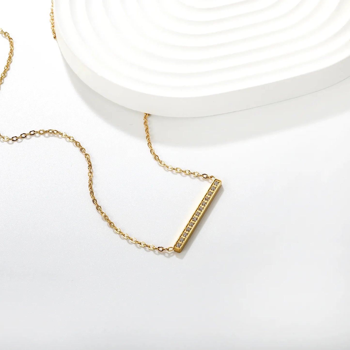 Wholesale 29.6x2.6mm Bar Pendant with White Zirconia | 40+5cm Gold Rope Chain Necklace | Minimalist Stacking Jewelry Set