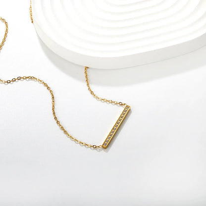 Wholesale 29.6x2.6mm Bar Pendant with White Zirconia | 40+5cm Gold Rope Chain Necklace | Minimalist Stacking Jewelry Set