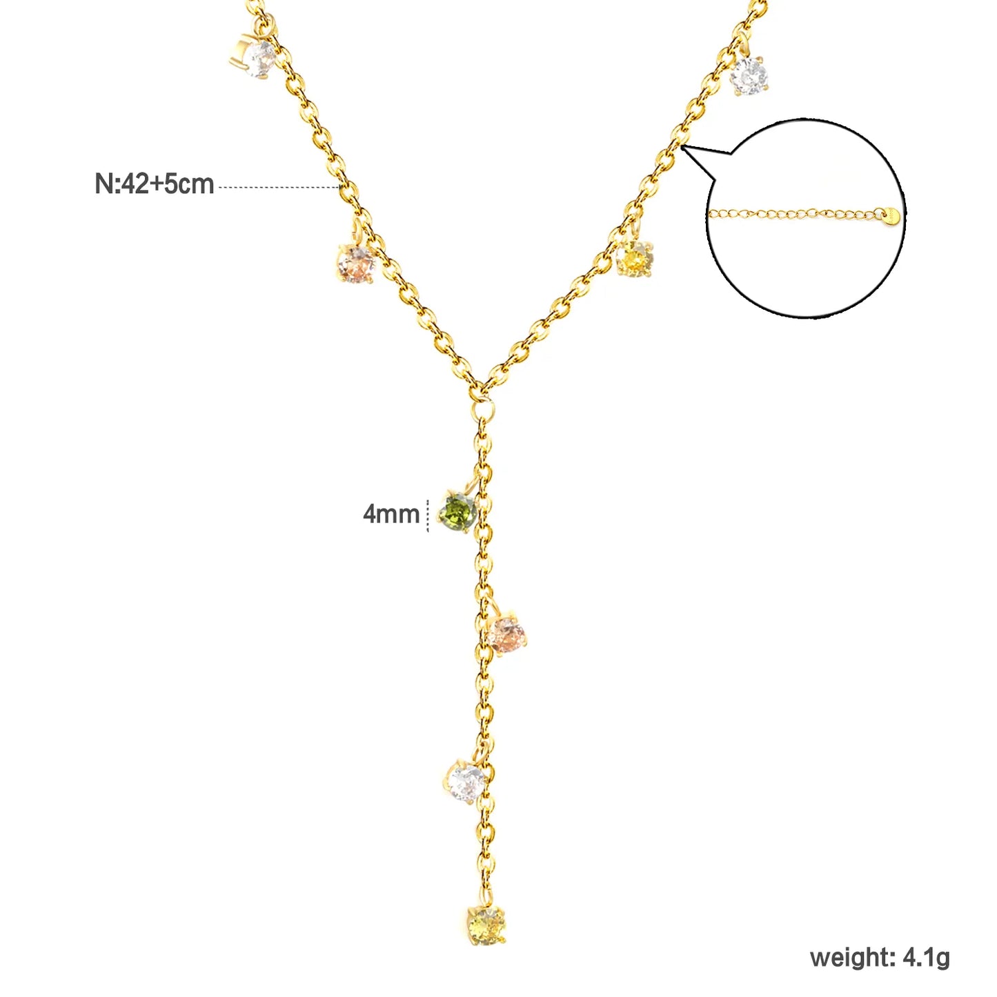 Wholesale 4mm Multi-Color Zirconia Fringe Necklace | 42+5cm Gold Rope Chain | Party & Festival Jewelry Set