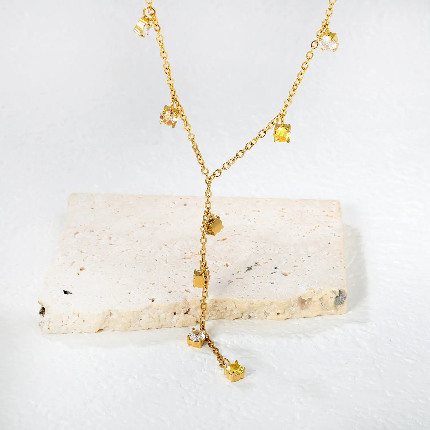 Wholesale 4mm Multi-Color Zirconia Fringe Necklace | 42+5cm Gold Rope Chain | Party & Festival Jewelry Set