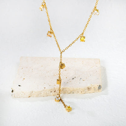 Wholesale 4mm Multi-Color Zirconia Fringe Necklace | 42+5cm Gold Rope Chain | Party & Festival Jewelry Set