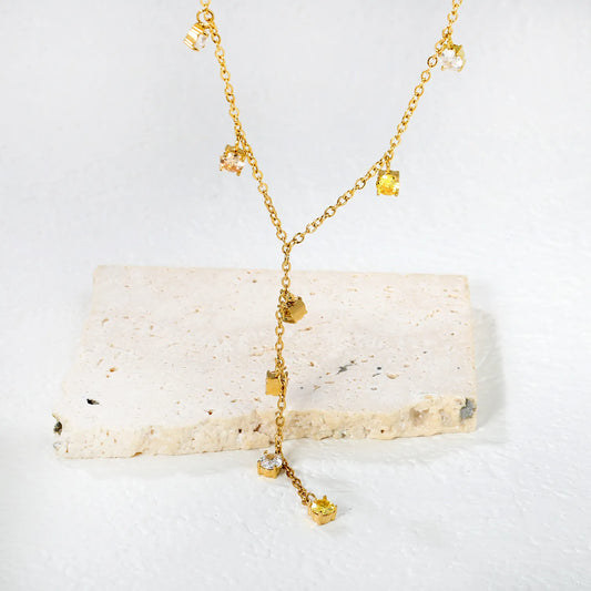 Wholesale 4mm Multi-Color Zirconia Fringe Necklace | 42+5cm Gold Rope Chain | Party & Festival Jewelry Set