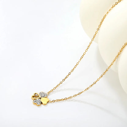 Wholesale 13x13mm Four Leaf Clover Pendant with Zirconia | Lucky Charm Necklace Set | 45+5cm Gold Rope Chain