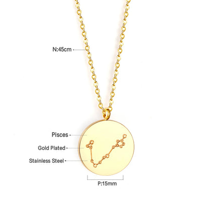Wholesale 15mm Zodiac Constellation Pendant Necklace | 12 Astrology Star Chart Charm | 45cm Gold & Steel Chain