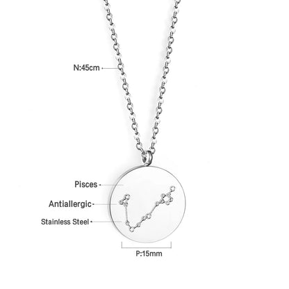 Wholesale 15mm Zodiac Constellation Pendant Necklace | 12 Astrology Star Chart Charm | 45cm Gold & Steel Chain
