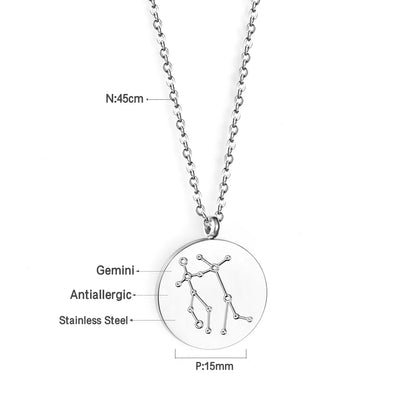 Wholesale 15mm Zodiac Constellation Pendant Necklace | 12 Astrology Star Chart Charm | 45cm Gold & Steel Chain
