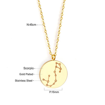 Wholesale 15mm Zodiac Constellation Pendant Necklace | 12 Astrology Star Chart Charm | 45cm Gold & Steel Chain