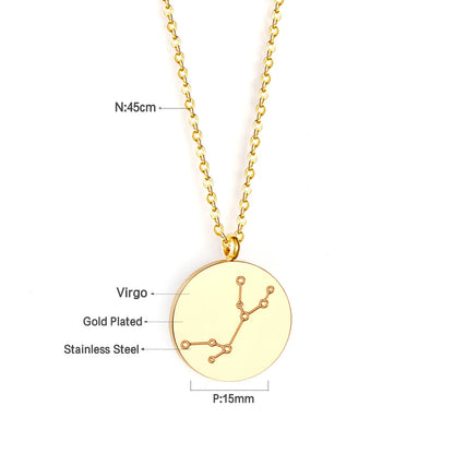 Wholesale 15mm Zodiac Constellation Pendant Necklace | 12 Astrology Star Chart Charm | 45cm Gold & Steel Chain