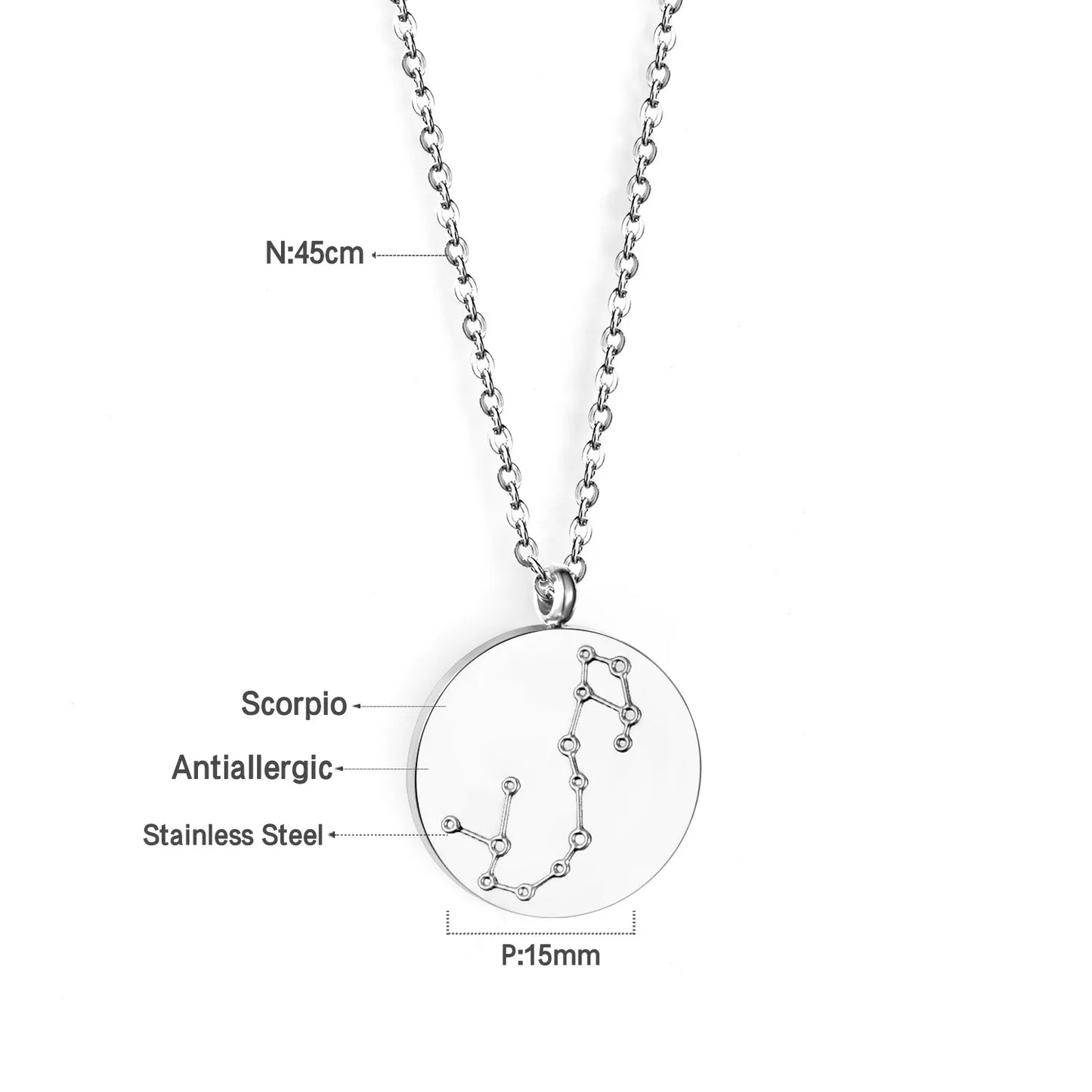 Wholesale 15mm Zodiac Constellation Pendant Necklace | 12 Astrology Star Chart Charm | 45cm Gold & Steel Chain