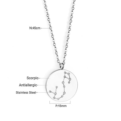 Wholesale 15mm Zodiac Constellation Pendant Necklace | 12 Astrology Star Chart Charm | 45cm Gold & Steel Chain