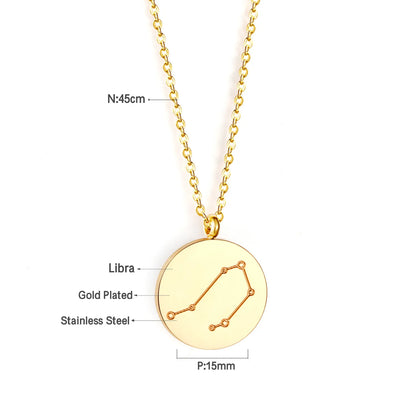 Wholesale 15mm Zodiac Constellation Pendant Necklace | 12 Astrology Star Chart Charm | 45cm Gold & Steel Chain