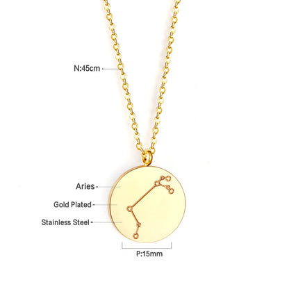Wholesale 15mm Zodiac Constellation Pendant Necklace | 12 Astrology Star Chart Charm | 45cm Gold & Steel Chain