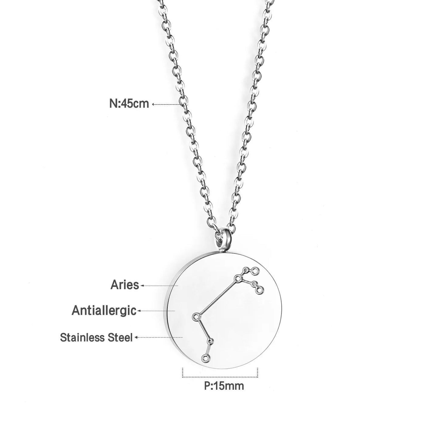 Wholesale 15mm Zodiac Constellation Pendant Necklace | 12 Astrology Star Chart Charm | 45cm Gold & Steel Chain
