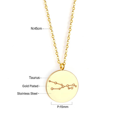Wholesale 15mm Zodiac Constellation Pendant Necklace | 12 Astrology Star Chart Charm | 45cm Gold & Steel Chain