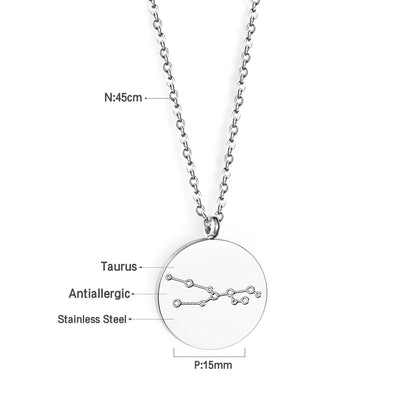 Wholesale 15mm Zodiac Constellation Pendant Necklace | 12 Astrology Star Chart Charm | 45cm Gold & Steel Chain