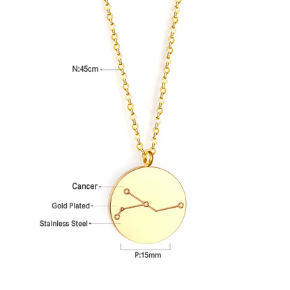 Wholesale 15mm Zodiac Constellation Pendant Necklace | 12 Astrology Star Chart Charm | 45cm Gold & Steel Chain