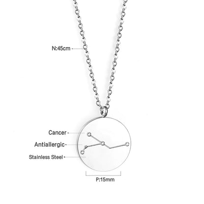 Wholesale 15mm Zodiac Constellation Pendant Necklace | 12 Astrology Star Chart Charm | 45cm Gold & Steel Chain
