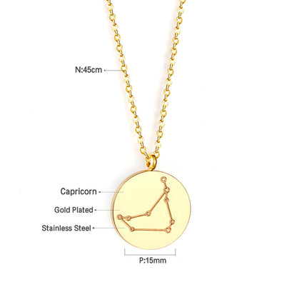 Wholesale 15mm Zodiac Constellation Pendant Necklace | 12 Astrology Star Chart Charm | 45cm Gold & Steel Chain