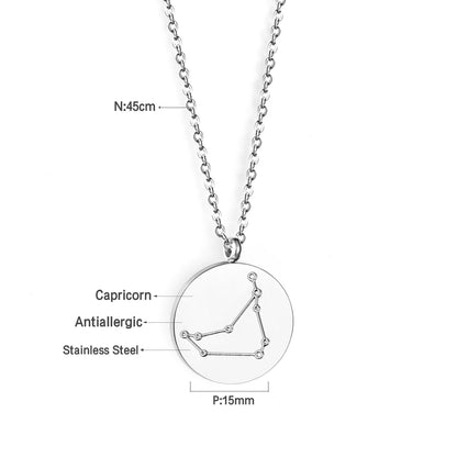 Wholesale 15mm Zodiac Constellation Pendant Necklace | 12 Astrology Star Chart Charm | 45cm Gold & Steel Chain