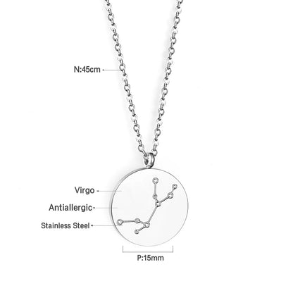 Wholesale 15mm Zodiac Constellation Pendant Necklace | 12 Astrology Star Chart Charm | 45cm Gold & Steel Chain