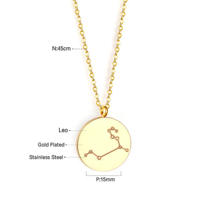 Wholesale 15mm Zodiac Constellation Pendant Necklace | 12 Astrology Star Chart Charm | 45cm Gold & Steel Chain