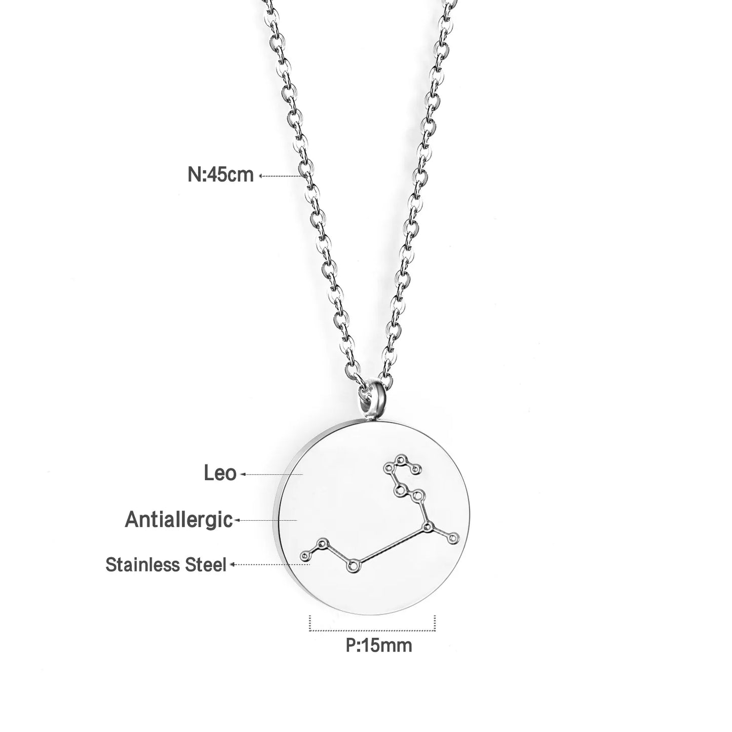 Wholesale 15mm Zodiac Constellation Pendant Necklace | 12 Astrology Star Chart Charm | 45cm Gold & Steel Chain