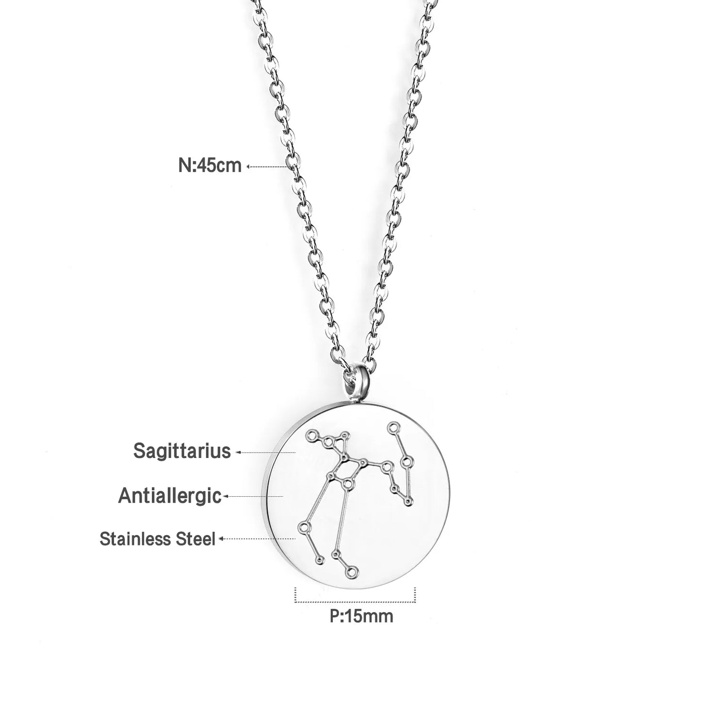 Wholesale 15mm Zodiac Constellation Pendant Necklace | 12 Astrology Star Chart Charm | 45cm Gold & Steel Chain
