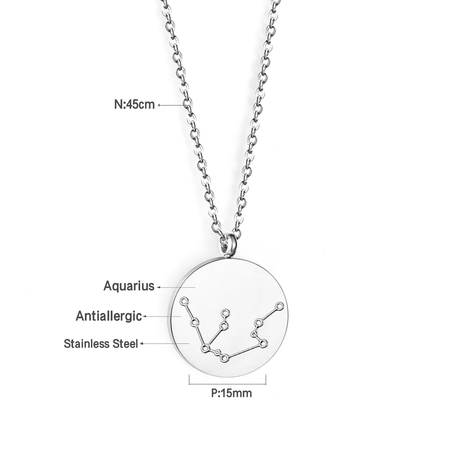 Wholesale 15mm Zodiac Constellation Pendant Necklace | 12 Astrology Star Chart Charm | 45cm Gold & Steel Chain