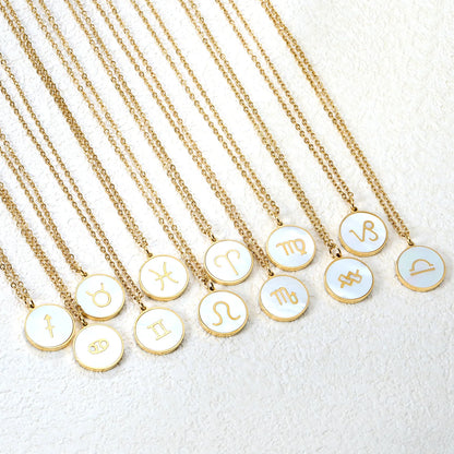 Wholesale 15mm Zodiac Acrylic Mirror Pendant | Laser Holographic Disc Charm | 45cm Gold & Steel Chain Necklace