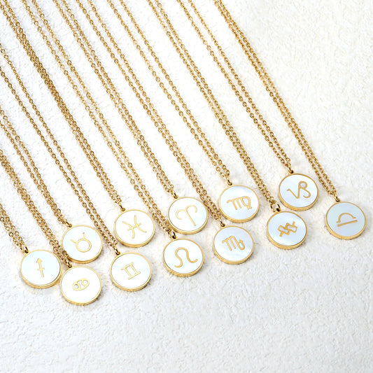 Wholesale 15mm Zodiac Acrylic Mirror Pendant | Laser Holographic Disc Charm | 45cm Gold & Steel Chain Necklace