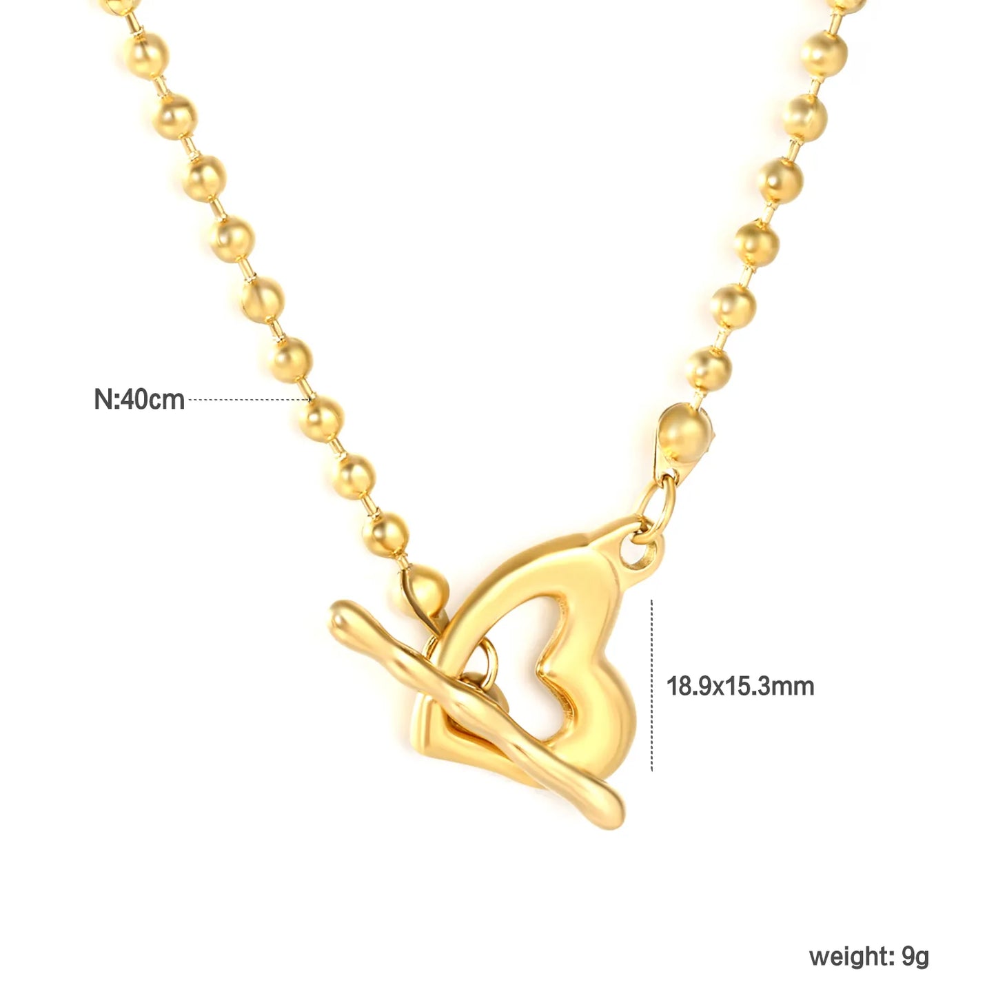 💖 Wholesale 18.9x15.3mm Heart Hollow Pendant Necklace | Gold Plated 3mm Bead Chain 40cm