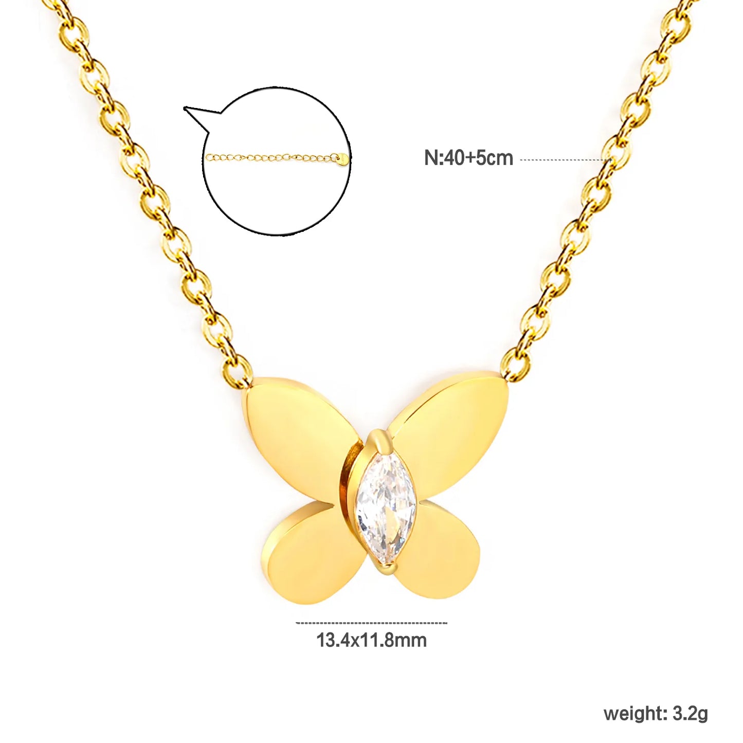 ✨🦋 Wholesale Butterfly Pendant Necklace with White Zircon | 13.4x11.8mm 18k Gold plated Stainless Steel