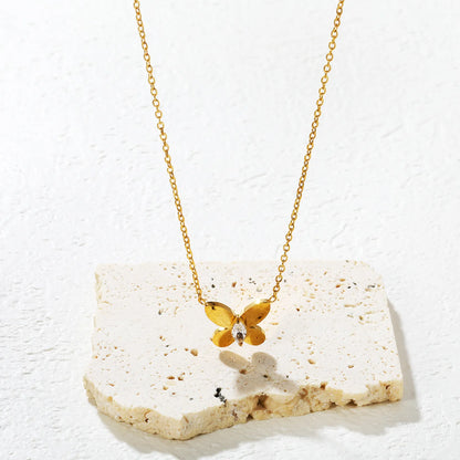✨🦋 Wholesale Butterfly Pendant Necklace with White Zircon | 13.4x11.8mm 18k Gold plated Stainless Steel