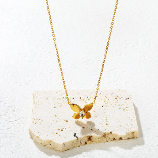 ✨🦋 Wholesale Butterfly Pendant Necklace with White Zircon | 13.4x11.8mm 18k Gold plated Stainless Steel