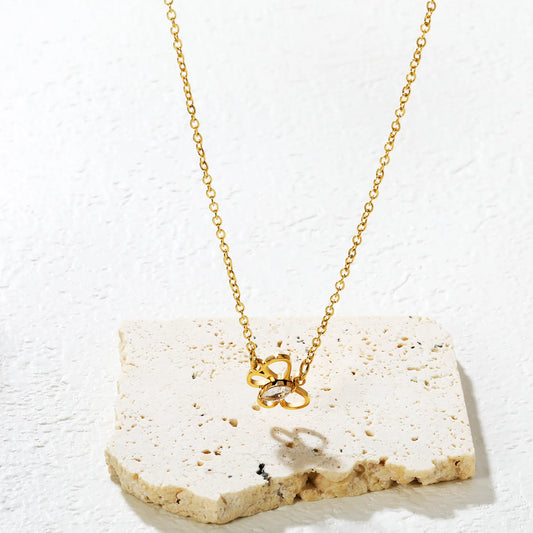 ✨🦋 Gold Butterfly Pendant Necklace with White Zircon | 12.7x9.5mm镂空 Butterfly & Rhombus Zirconia | 40+5cm Adjustable Chain | Stainless Steel Wholesale Jewelry