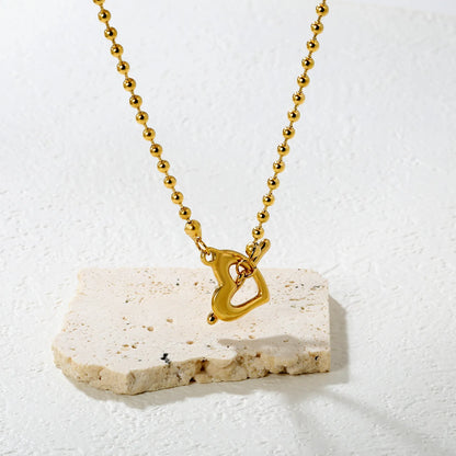 💖 Wholesale 18.9x15.3mm Heart Hollow Pendant Necklace | Gold Plated 3mm Bead Chain 40cm