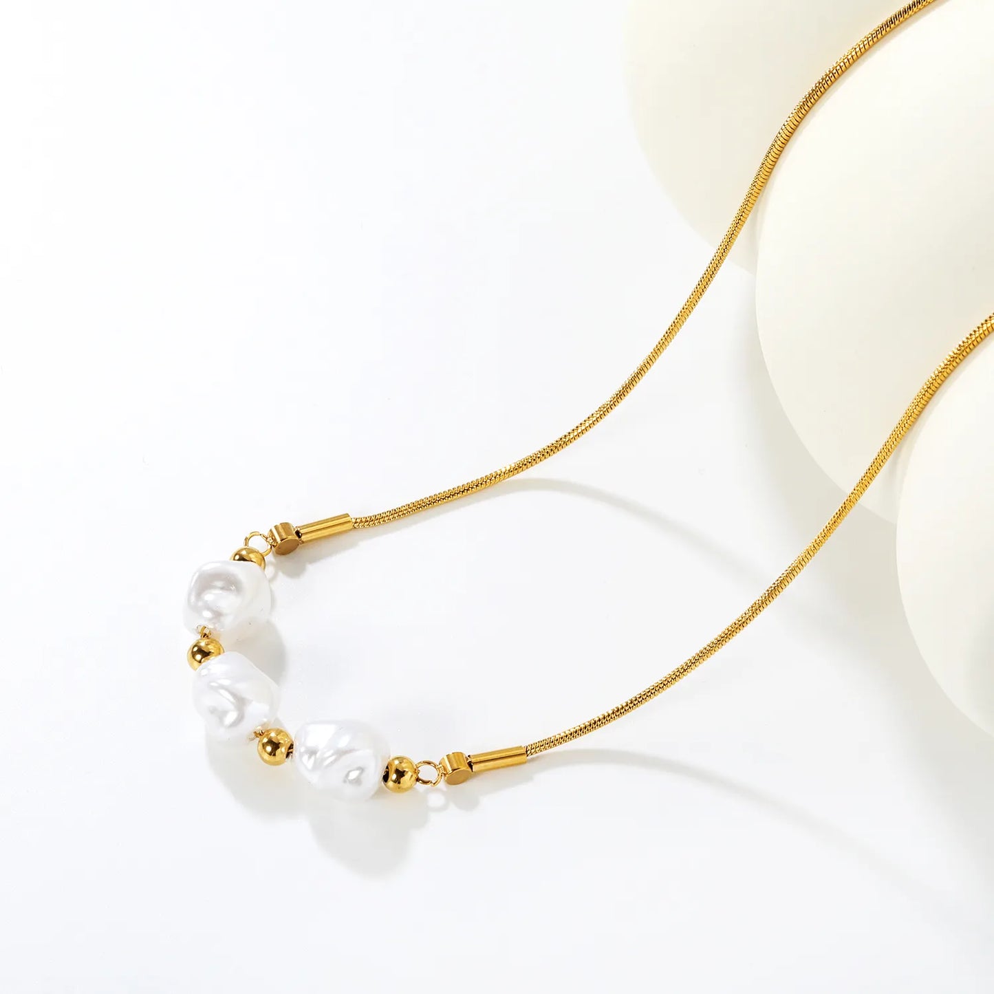 ✨ 18k gold plated Pearl With Ziron Stainless Steel Necklaces Wholesale (12+ Pieces) | Hypoallergenic & Tarnish-Free 🌍 | Trendy Pendants & Chains