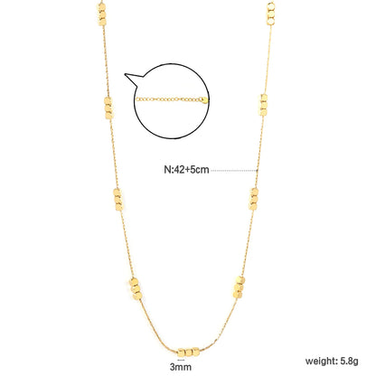✨ Wholesale Gold Stainless Steel Dice Charm Necklace | 3x3mm Cube Pendant, 0.3mm Cross Chain 42+5cm + 6mm Round Tag