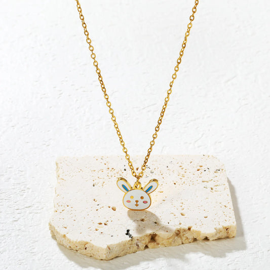 ✨🐰 Gold Bunny Rabbit Pendant Necklace | 14.7x13.1mm Cute Animal Jewelry | 40+5cm Adjustable Chain | Stainless Steel Wholesale Gift Necklace
