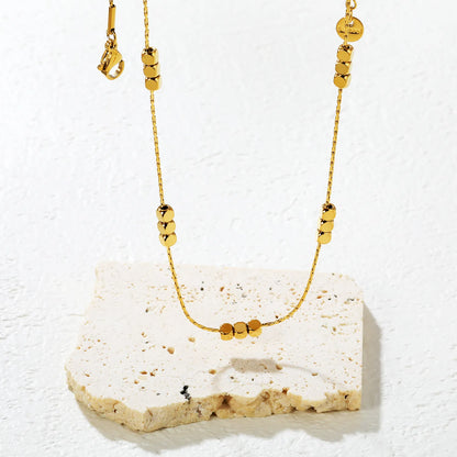 ✨ Wholesale Gold Stainless Steel Dice Charm Necklace | 3x3mm Cube Pendant, 0.3mm Cross Chain 42+5cm + 6mm Round Tag