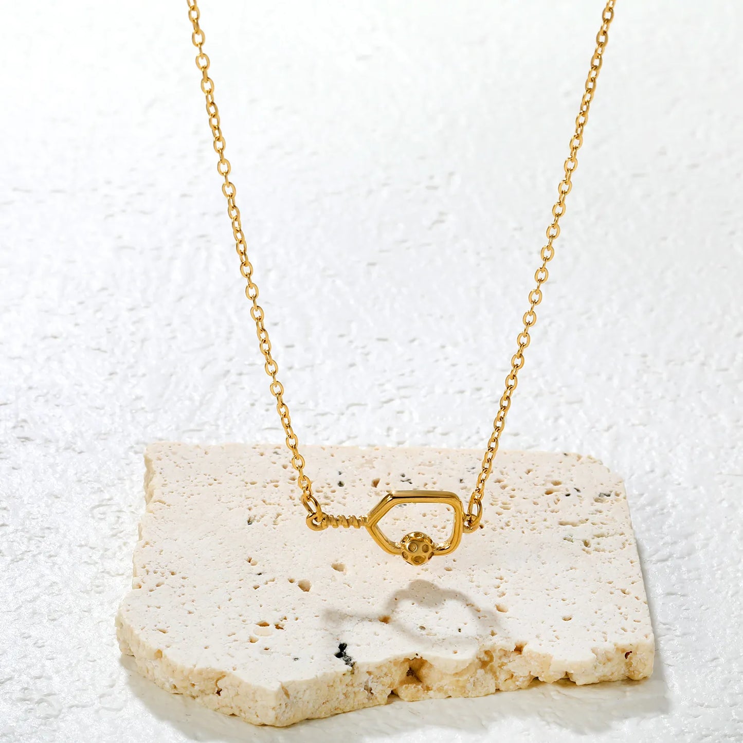 🎾✨ Tennis Racket Pendant Necklace | 20x11.3mm Racket & Ball Charm with 6mm Coin | Gold Plated Stainless Steel Chain 42+5cm | Sports Jewelry Wholesale
