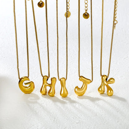 ✨ Wholesale PVD 18k gold A-Z 26 Q-version Letters Alphabet Pendant Necklace | Gold plated Stainless Steel Initial Jewelry