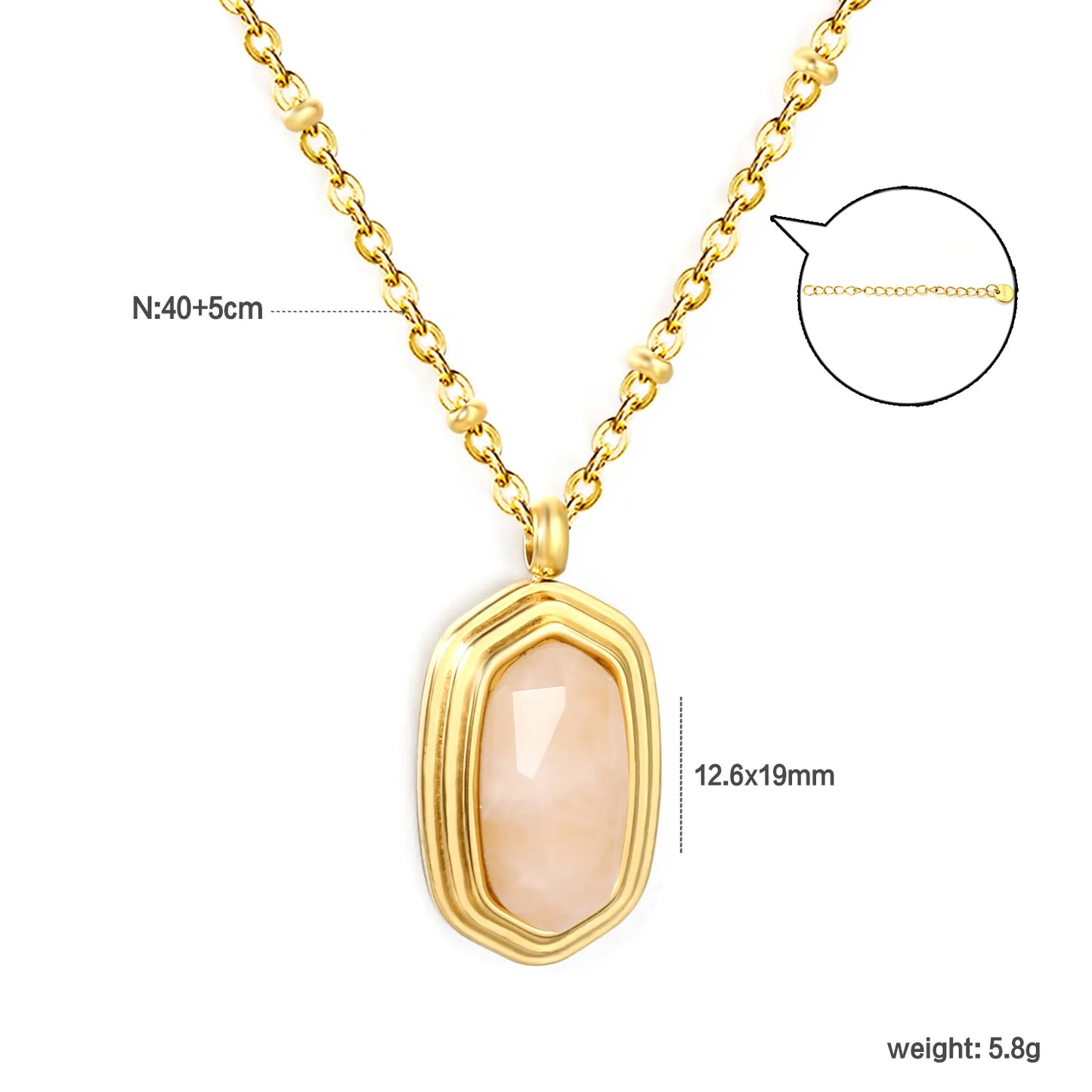 ✨ Wholesale 12.6x19mm Pink Resin Hexagon Pendant Necklace | Gold Plated Stainless Steel 40+5cm Chain