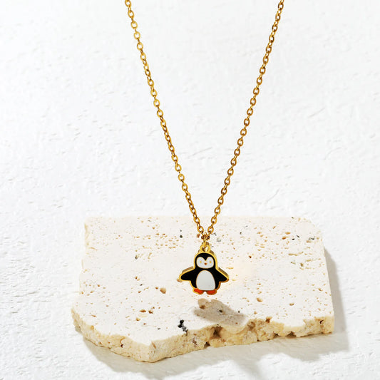 ✨🐧 Wholesale Penguin Necklace for Women & Kids | Adorable Animal Pendant | Gold Plated Stainless Steel Chain 40+5cm | Winter Theme Jewelry Bulk
